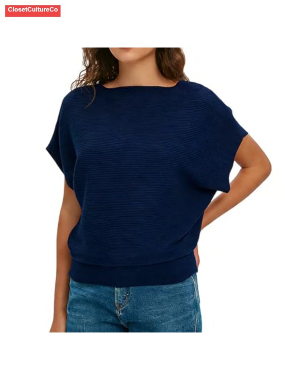 Boat Neck Cap Sleeve Dolman Knit Pullover Sweater One Size